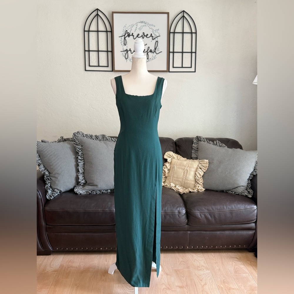RANDM NIGHTS Vintage Elegant Dark Green Caged Ladder Back Maxi Dress Size 9 Rare - Picture 2 of 11